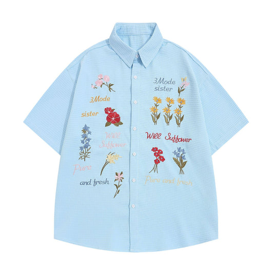 Camisa de Cuadros Retro con Bordado de Osito - Manga Corta Verano - Image 27
