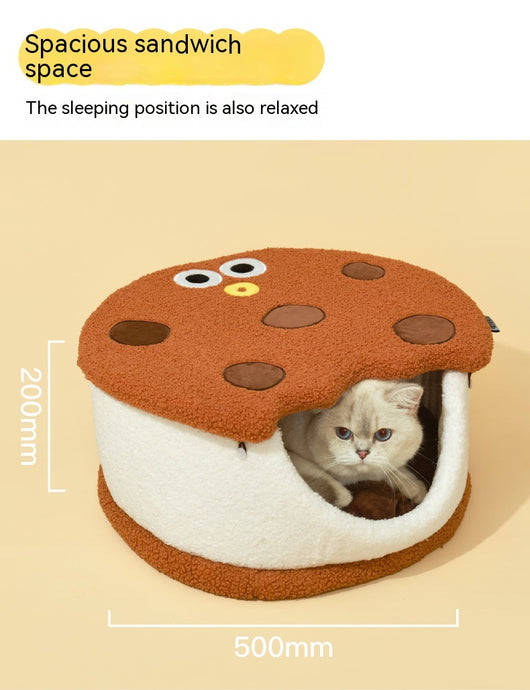Cama Nido para Gatos con Forma de Galleta - Diseño Semicerrado - Image 6