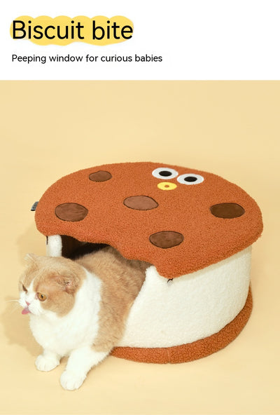 Cama Nido para Gatos con Forma de Galleta - Diseño Semicerrado - Image 7