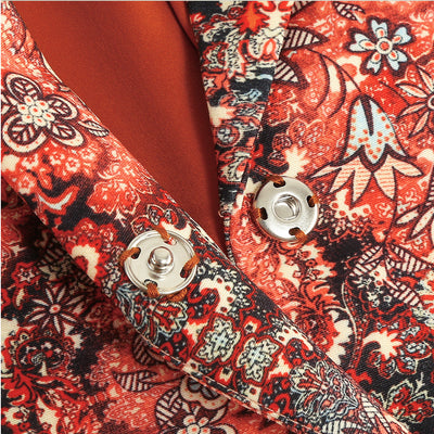 Vestido y Abrigo Floral con Cuello en V y Puños de Pluma - Image 15