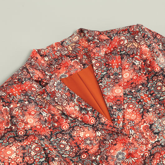 Vestido y Abrigo Floral con Cuello en V y Puños de Pluma - Image 17