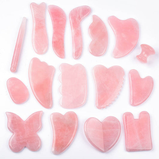 Herramienta Gua Sha de Cuarzo Rosa Natural para Masaje Facial y Corporal - Image 26