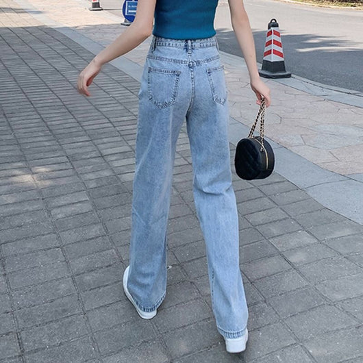 Jeans Cintura Alta Pierna Ancha Efecto Reductor Azul Oscuro para Mujer - Image 21