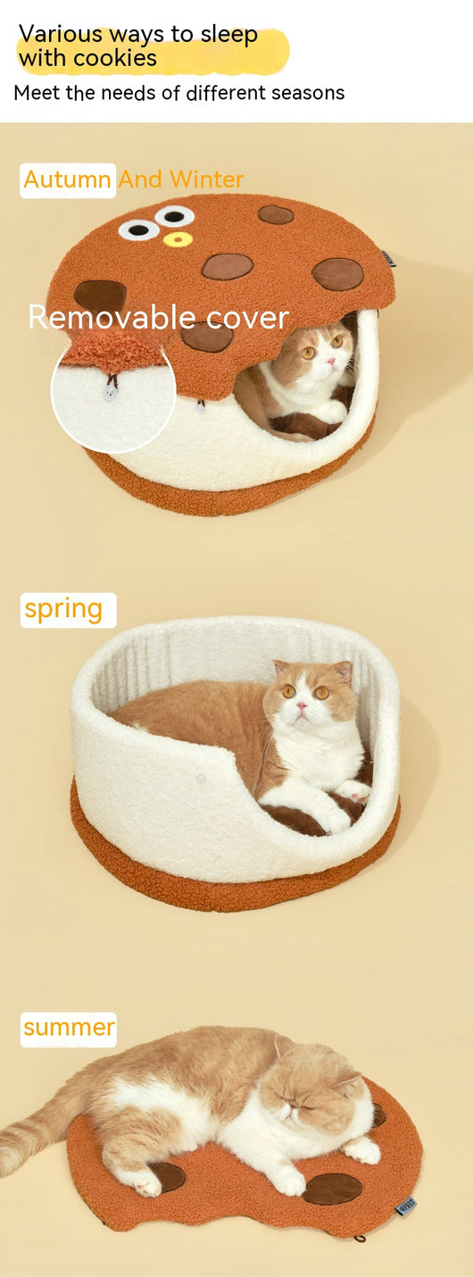 Cama Nido para Gatos con Forma de Galleta - Diseño Semicerrado - Image 9