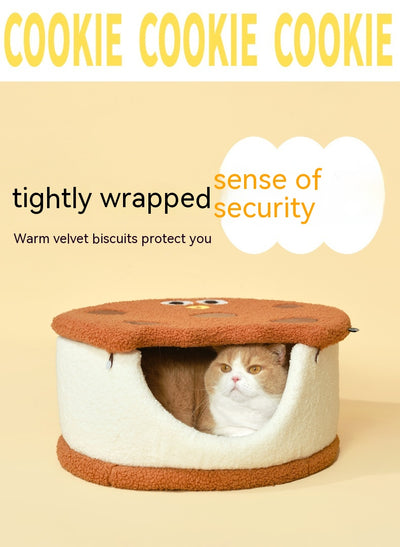 Cama Nido para Gatos con Forma de Galleta - Diseño Semicerrado - Image 10