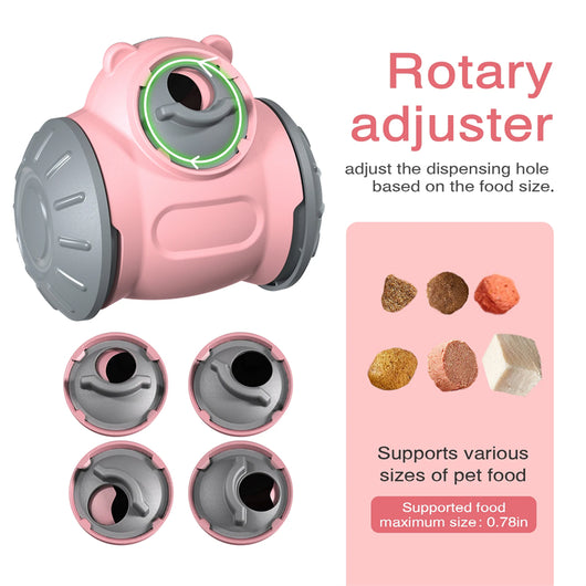 Red and grey pet treat dispenser toy with a bear-like head, designed as a self-balancing tumbler for slow feeding. - Image 16