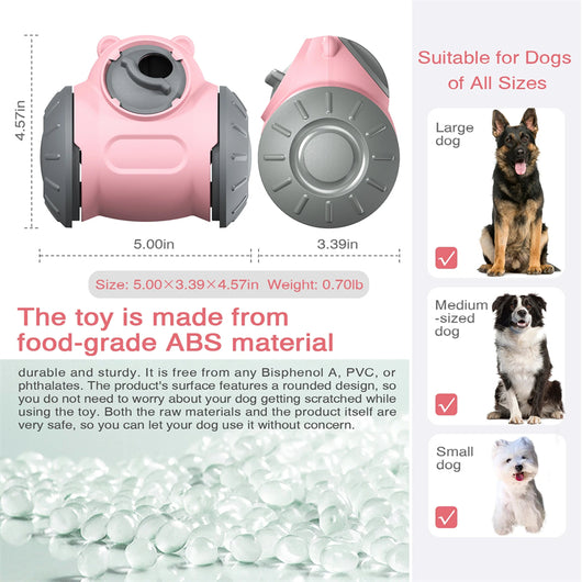 Red and grey pet treat dispenser toy with a bear-like head, designed as a self-balancing tumbler for slow feeding. - Image 17