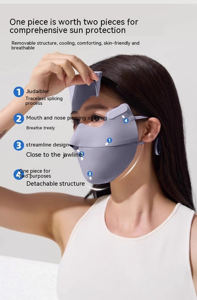 Light blue ice silk face mask with breathable perforations and adjustable ear loops for sun protection. - Image 24
