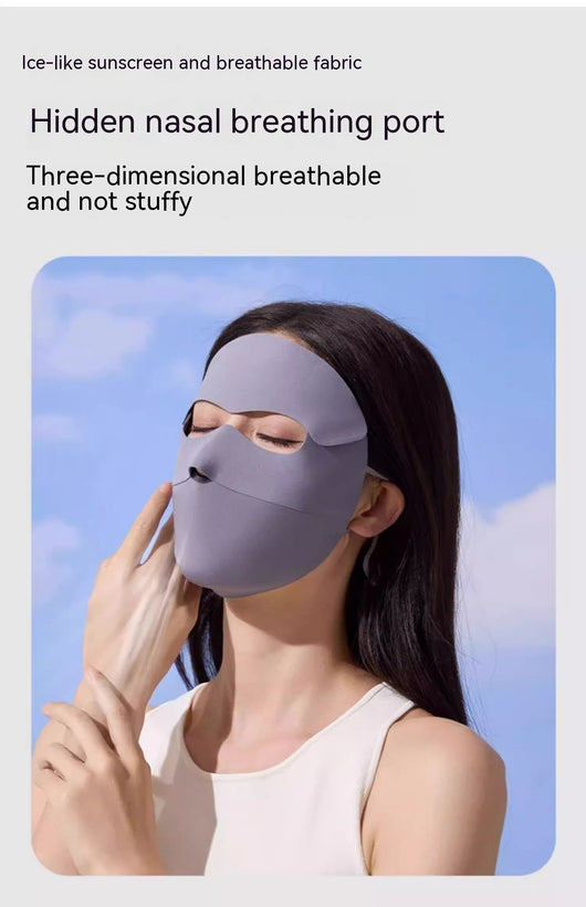 Light blue ice silk face mask with breathable perforations and adjustable ear loops for sun protection. - Image 25