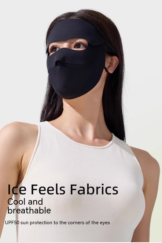 Light blue ice silk face mask with breathable perforations and adjustable ear loops for sun protection. - Image 27