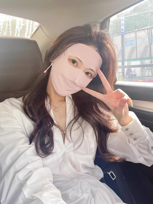 Light blue ice silk face mask with breathable perforations and adjustable ear loops for sun protection. - Image 31