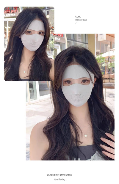 Light blue ice silk face mask with breathable perforations and adjustable ear loops for sun protection. - Image 32