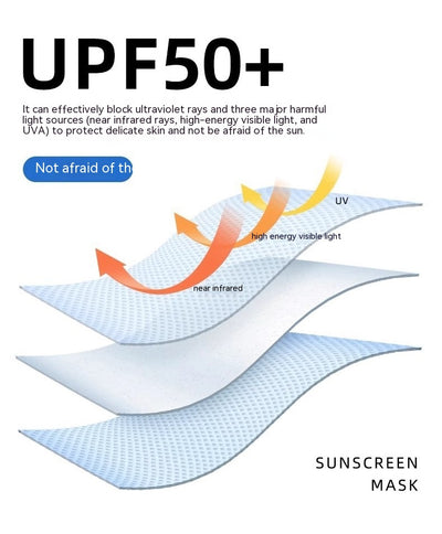 Light blue ice silk face mask with breathable perforations and adjustable ear loops for sun protection. - Image 36