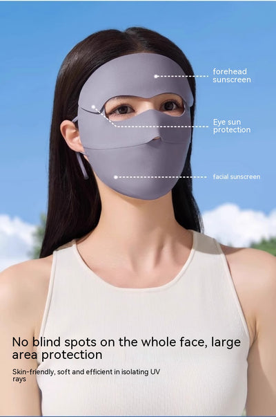 Light blue ice silk face mask with breathable perforations and adjustable ear loops for sun protection. - Image 39