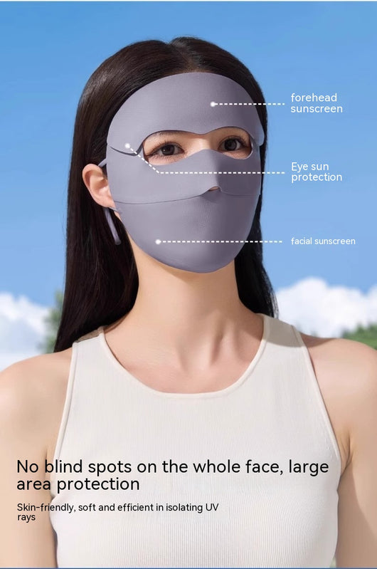 Light blue ice silk face mask with breathable perforations and adjustable ear loops for sun protection. - Image 39