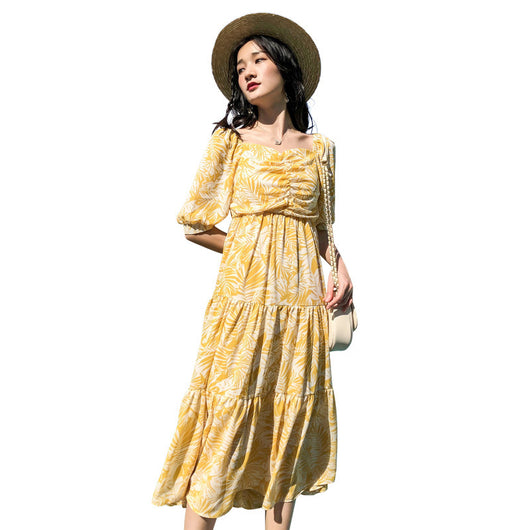 Vestido de Verano Floral Amarillo en Chifón para Mujer - Image 6