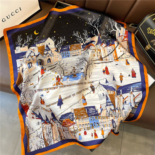 Pañuelo de Seda Mulberry Estampado Moscow Night para Otoño e Invierno - Image 12