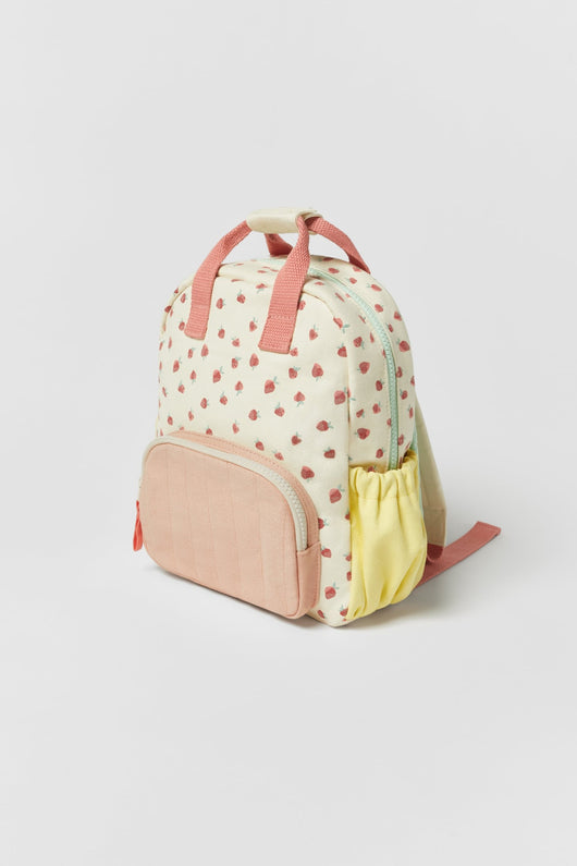 Mochila Escolar Infantil de Lona Algodón con Estampado Fresa Multicolor - Image 11