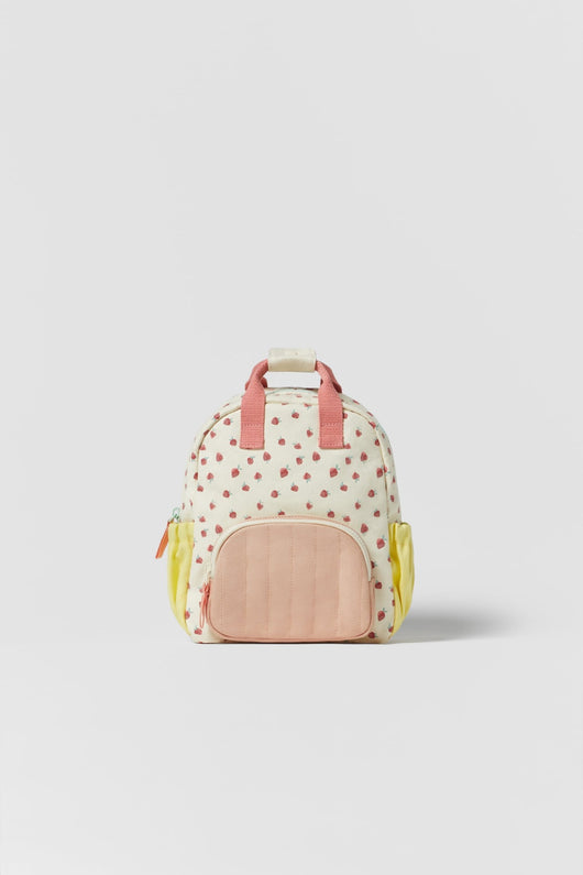 Mochila Escolar Infantil de Lona Algodón con Estampado Fresa Multicolor - Image 12