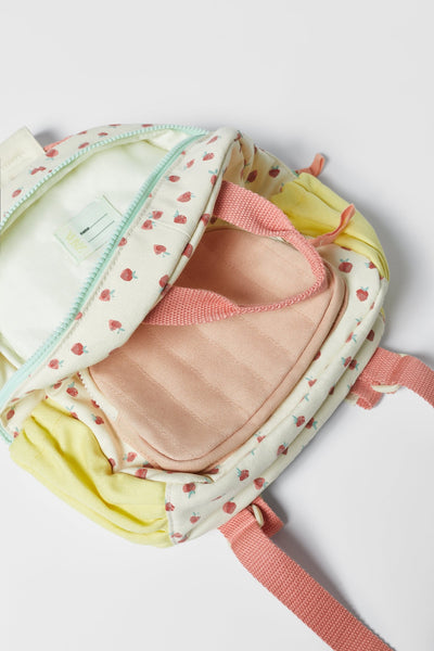 Mochila Escolar Infantil de Lona Algodón con Estampado Fresa Multicolor - Image 13