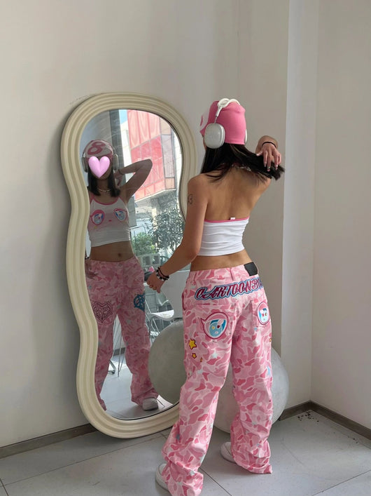 Pantalones Vaqueros Anchos Estampado Camuflaje Retro para Mujer - Image 8