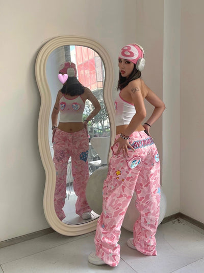 Pantalones Vaqueros Anchos Estampado Camuflaje Retro para Mujer - Image 10