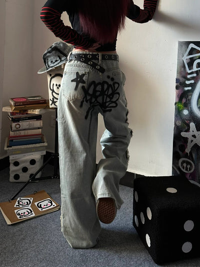 Jeans Sueltos Y2K Graffiti Retro para Mujer - Image 11