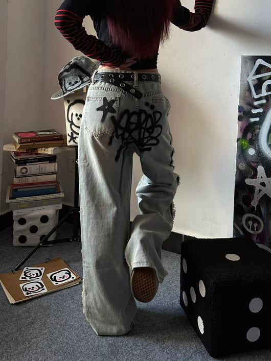 Jeans Sueltos Y2K Graffiti Retro para Mujer - Image 11
