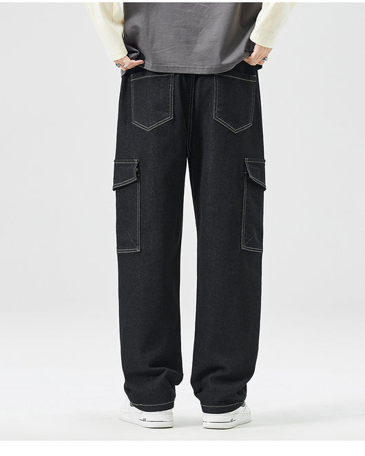 Pantalones Rectos Holgados Estilo Hong Kong Multiuso para Hombre - Image 15