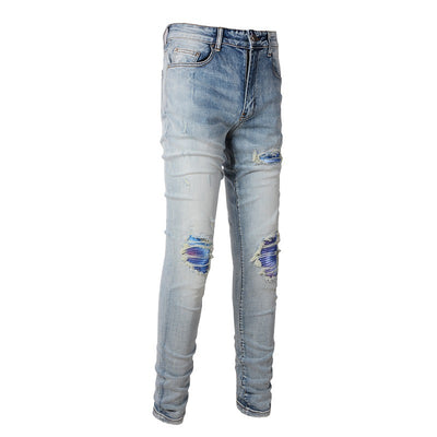 Jeans Slim Ajustados Blanco Roto con Parches Desgarrados y Detalles Vintage - Image 18