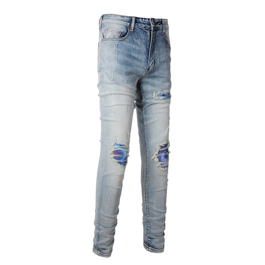 Jeans Slim Ajustados Blanco Roto con Parches Desgarrados y Detalles Vintage - Image 18