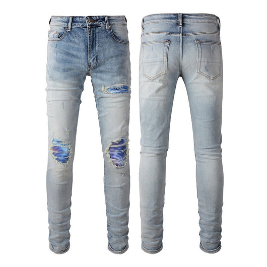 Jeans Slim Ajustados Blanco Roto con Parches Desgarrados y Detalles Vintage - Image 21