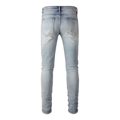 Jeans Slim Ajustados Blanco Roto con Parches Desgarrados y Detalles Vintage - Image 22