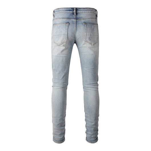 Jeans Slim Ajustados Blanco Roto con Parches Desgarrados y Detalles Vintage - Image 22