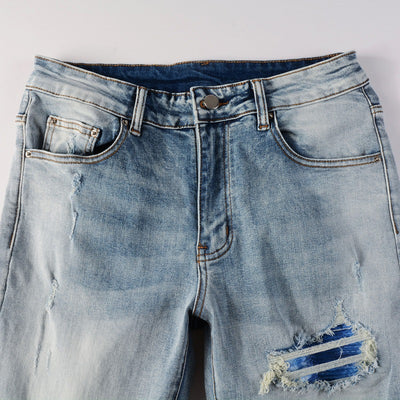 Jeans Slim Ajustados Blanco Roto con Parches Desgarrados y Detalles Vintage - Image 25