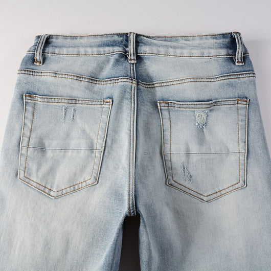 Jeans Slim Ajustados Blanco Roto con Parches Desgarrados y Detalles Vintage - Image 29