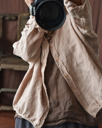 Camisa de Lino Lavado con Mangas Farol y Diseño Artístico Vintage - Image 23