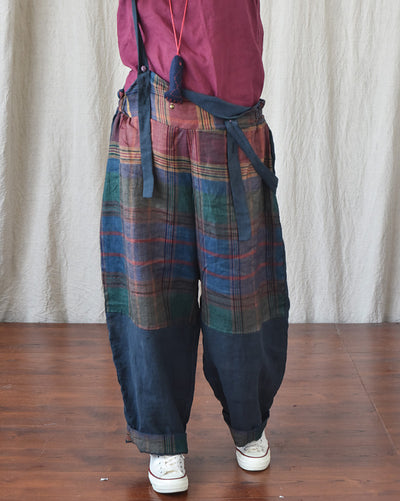 Pantalones de Lino con Tirantes y Patchwork Moderno - Image 21