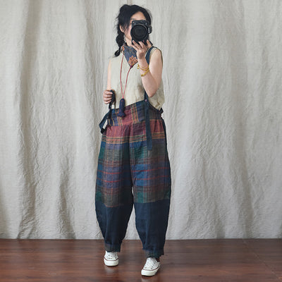 Pantalones de Lino con Tirantes y Patchwork Moderno - Image 25