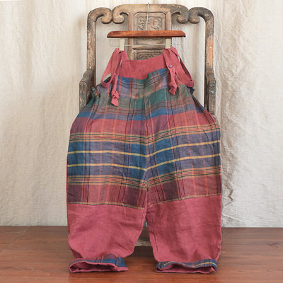 Pantalones de Lino con Tirantes y Patchwork Moderno - Image 29
