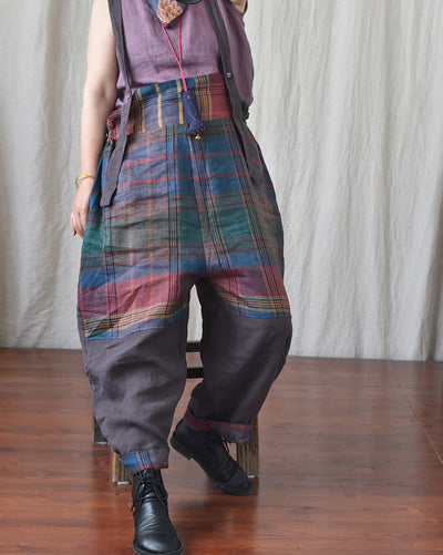 Pantalones de Lino con Tirantes y Patchwork Moderno - Image 35