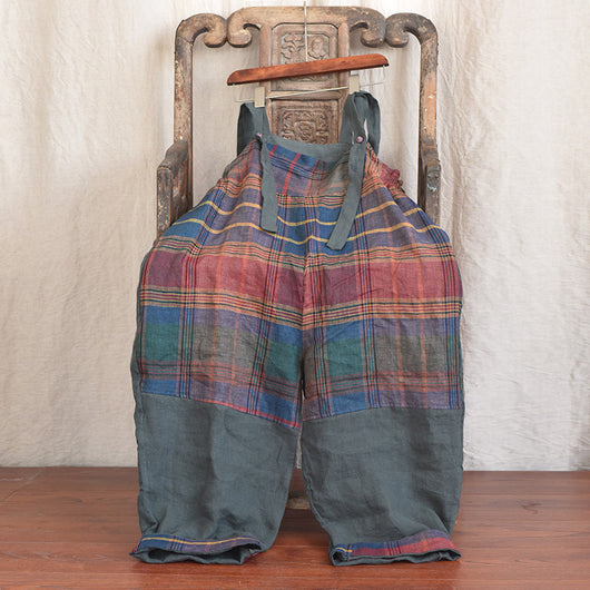 Pantalones de Lino con Tirantes y Patchwork Moderno - Image 37