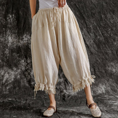 Pantalones Casuales de Algodón y Lino Sueltos Tipo Linterna para Verano - Image 34