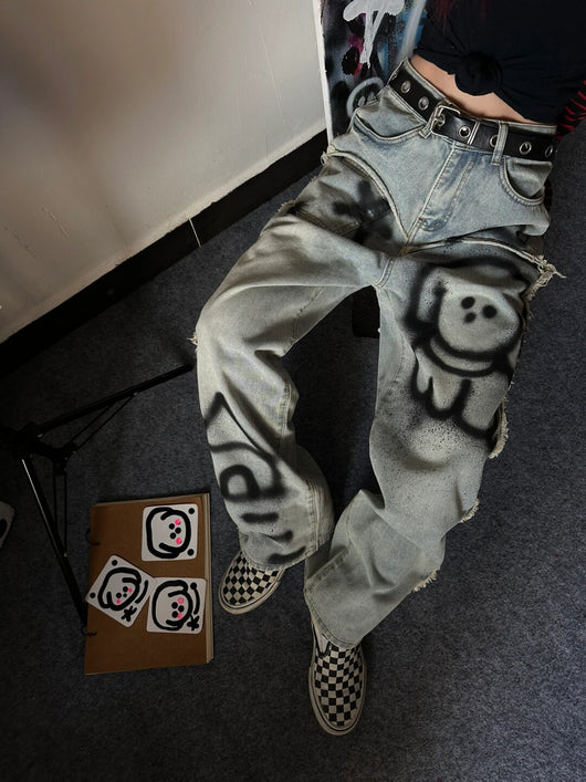 Jeans Sueltos Y2K Graffiti Retro para Mujer - Image 16