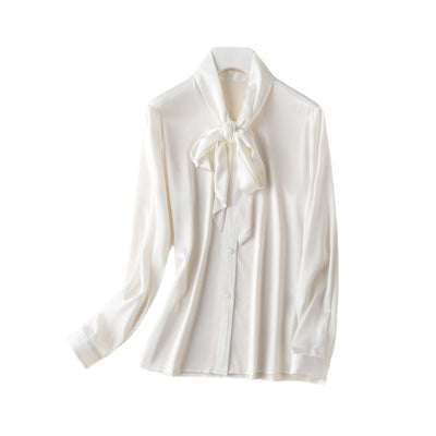 Blusa de Seda Mulberry con Cuello V y Lazo Grande para Mujer - Image 27