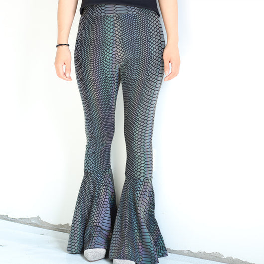 Pantalones Acampanados Reflectantes de Cintura Alta para Mujer - Image 12