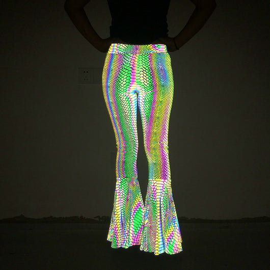 Pantalones Acampanados Reflectantes de Cintura Alta para Mujer - Image 17