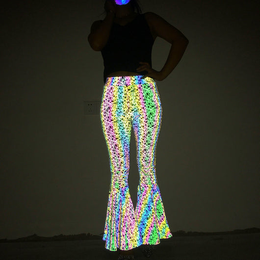 Pantalones Acampanados Reflectantes de Cintura Alta para Mujer - Image 22