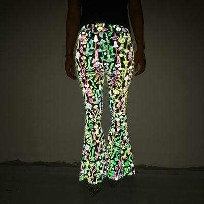 Pantalones Acampanados Reflectantes de Cintura Alta para Mujer - Image 31