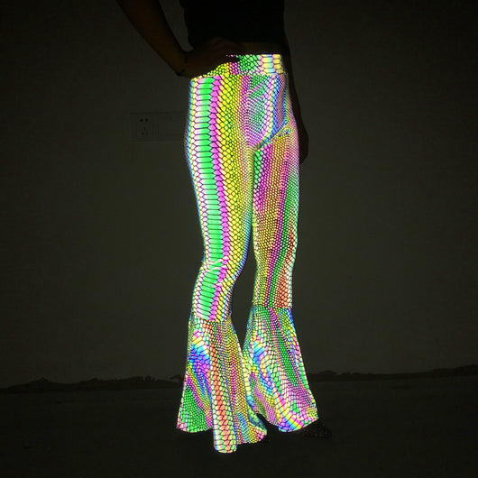 Pantalones Acampanados Reflectantes de Cintura Alta para Mujer - Image 32
